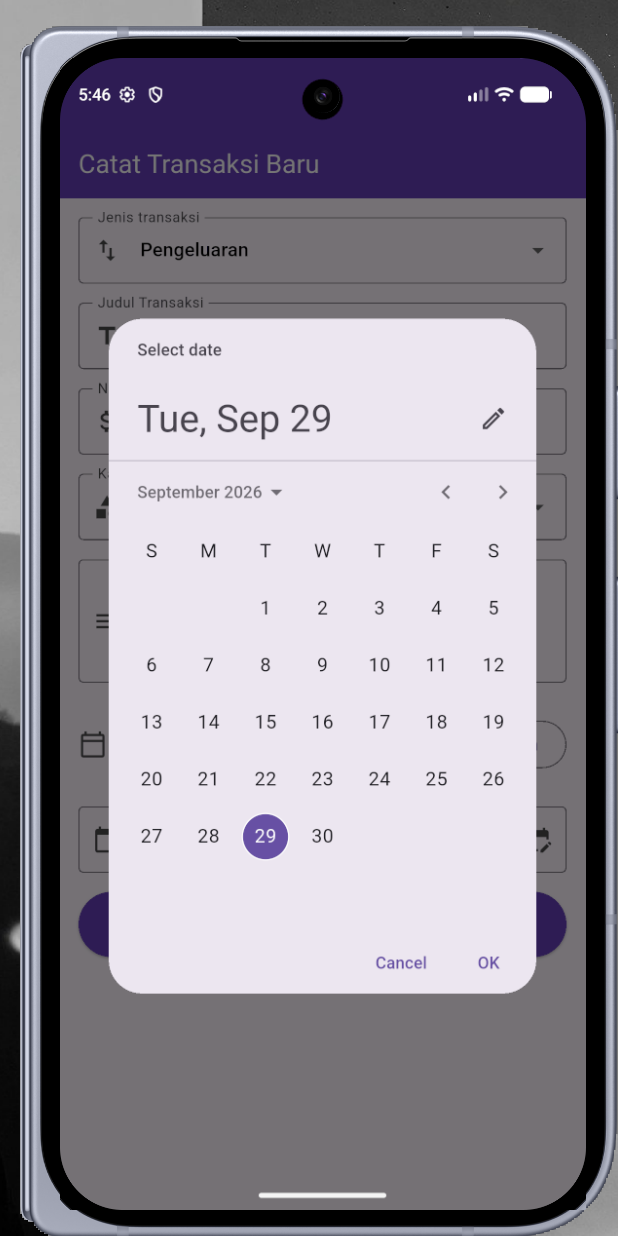 Output date picker mode kalender